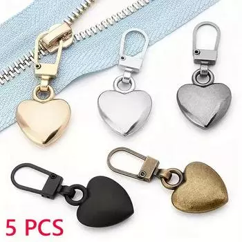 5 шт. съемный металлический съемник застежек-молний Diy Вышивание в форме сердца ползунок на молнии сумки пальто застежка-молния язычок ремонтные комплекты аксессуары 5 PCS чёрный