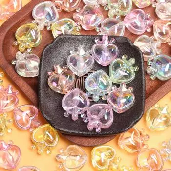 5 шт. с УФ-покрытием ослепляют прозрачную корону с вертикальным отверстием, персиковое сердце, свободные бусины, модный кулон, сделай сам, материалы ручной работы, ювелирные аксессуары белый