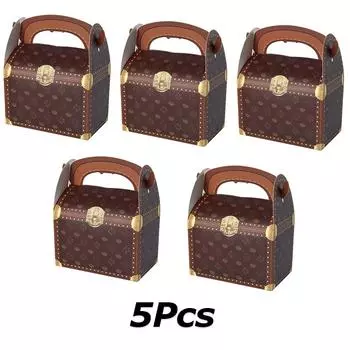 5 шт. с золотыми акцентами для пиратских картонных конструкций, картонные вечеринки, коричневые подарочные коробки на дни рождения, винтажные 7x7x11 см 5PC