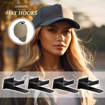 5 шт. самоклеящиеся крючки для бейсбольных кепок, держатель для кепок, подвесной органайзер для хранения на стене, прочная фиксация крючков для кепок A чёрный