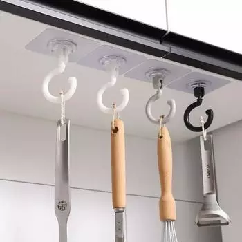 5 шт. Самоклеящиеся крючки, вращающиеся на 360°, настенные, потолочные, сверхпрочные, прозрачные, вешалки-органайзеры, большие крючки для полотенец, для ванной, кухни 5pcs чёрный