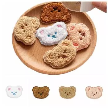 5 шт. Самоклеящиеся вышитые значки с изображением головы медведя, наклейки на одежду, украшения для сумок белый