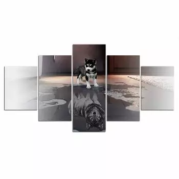 5 шт., щенок хаски, волк, щенок, Декор, холст, картина, настенный художественный постер, HD принт, домашний декор, декор комнаты без рамки, современный абстрактный 20x35 20x45 20x55cm