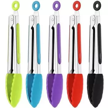 5 шт. щипцы для приготовления пищи из нержавеющей стали с силиконовыми насадками, силиконовые щипцы для гриля для барбекю, зажимы с шарнирным замком, маленькие зажимы 7 дюймов для сервировки, барбекю