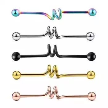 5 шт., серьги-гвоздики из нержавеющей стали с двойным пирсингом, мостики для ушей, весенние промышленные серьги, модные украшения 5pcs