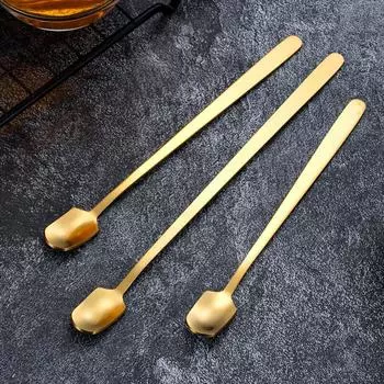 5 шт. Серебряные/золотые ложки для размешивания кофе с длинной ручкой, квадратные ложки для десерта и мороженого золотой