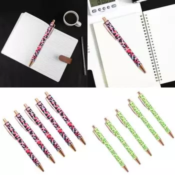 5 шт. шариковых ручек с леопардовым принтом для женщин, офисный письменный инструмент, выдвижная шариковая ручка с зажимом для ручки для студентов S