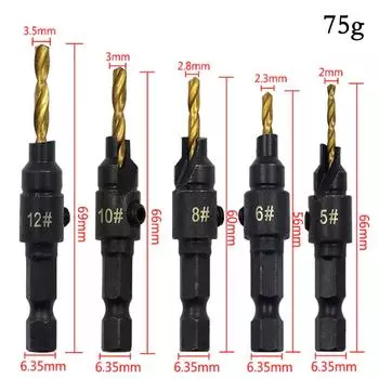 5 шт. Шестигранная ручка для деревообработки, титановое покрытие, зенковка, сверло, винт, конус, инструмент для открытия отверстий, набор инструментов для расширения