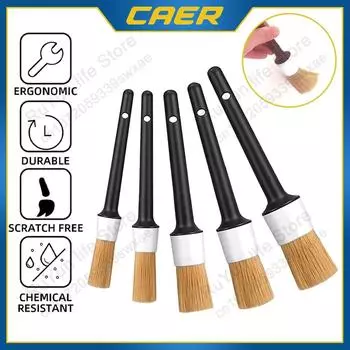 5 шт. Щетки для чистки автомобиля, ультрамягкая щетина из щетины кабана, густая щетка для мытья колес, экстерьера, интерьера, автомобильных аксессуаров