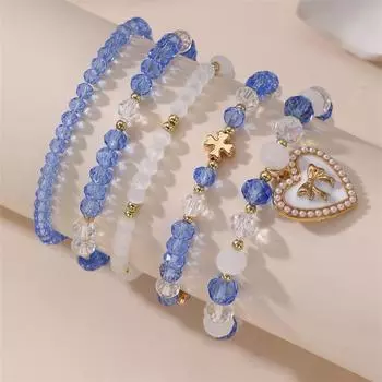 5 шт. шикарных браслетов ручной работы из бисера для девочек и женщин, романтические разноцветные хрустальные бусины, браслет с подвеской в виде банта в форме сердца, подарок на день рождения в школу