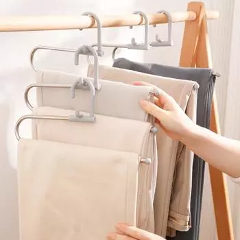 5 шт. Штабелируемая вешалка для брюк, Z-образная вешалка для брюк, вешалка для брюк из нержавеющей стали Magic Storage Pants Racks для гардероба в общежитии 5PCS серый