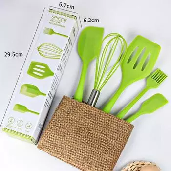 5 шт. Силиконовая кухонная утварь с антипригарным покрытием, кухонные принадлежности, набор, лопатка, венчики для взбивания яиц, силиконовая ручка, набор кухонных принадлежностей синий