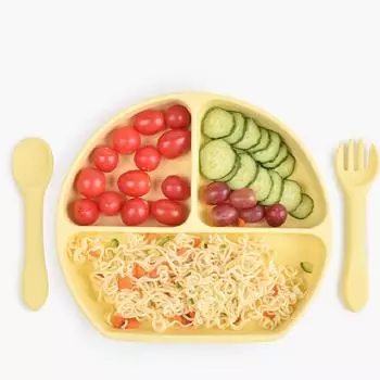 5 шт. силиконовая посуда для детского кормления, набор присосок, тарелка, чашка, нагрудники, ложка, вилка, детские предметы, безопасная обеденная тарелка, детская посуда