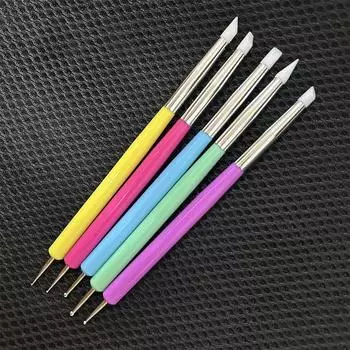 5 шт. Силиконовый дотс для нейл-арта Аппликатор Двусторонние головки Пластиковая ручка Маникюр Тиснение Резьба Полировка Инструмент для скульптуры разноцветный