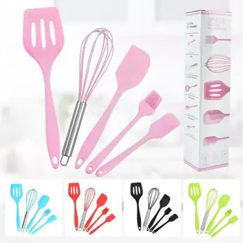 5 шт., силиконовый жаростойкий кухонный скребок для выпечки, масляная щетка, венчик для яиц, пищевой зажим, инструмент для выпечки чёрный