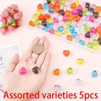 5 шт. Симпатичный кулон в форме сердца из смолы DIY браслет ожерелье серьги брелок цепочка для ног цепочка для телефона Assorted varieties 5pcs