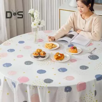5 шт. скатерть маслостойкая водонепроницаемая мультяшная лиса растительный принт круглая форма простая в уходе защита стола банкеты столовая кухня украшение для вечеринки 180x180cm A