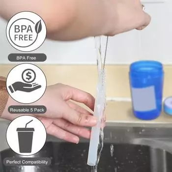 5 шт. сменных трубочек для бутылки с водой Zak Designs Kelso объемом 15 унций, пищевые силиконовые трубочки, пылезащитные, без содержания бисфенола А, моющиеся трубочки для домашнего бара, кухни 5pcs