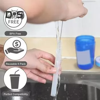 5 шт. сменных трубочек для бутылки с водой Zak Designs Kelso объемом 15 унций, пищевые силиконовые трубочки, пылезащитные, без содержания бисфенола А, моющиеся трубочки для домашнего бара, кухни 5pcs