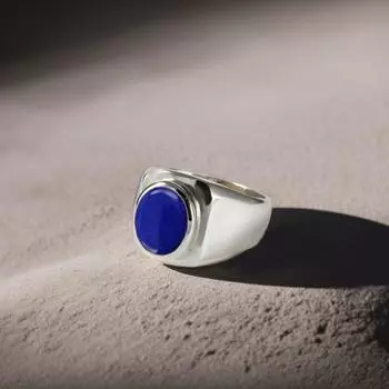 Кольцо из натурального лазурита, кольцо из стерлингового серебра 925 пробы, мужское кольцо из лазурита, подарок на день рождения для него, мужское эффектное кольцо Size 3 - 14.05 MM синий