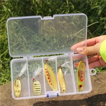 5 шт. смешанный стиль, золотая ложка, рыболовная приманка с коробкой для снастей
