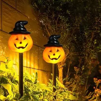 5 шт. солнечные фонари в виде тыквы, уличные украшения на Хэллоуин, солнечная подсветка, тыквенные наземные колья для вечеринки, украшение двора, крыльца жёлтый