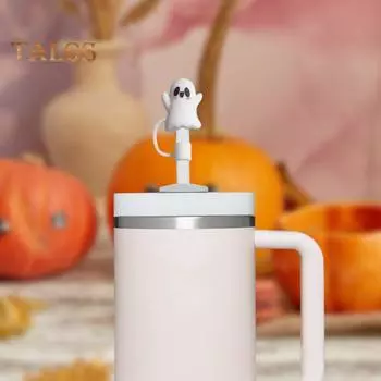 5 шт. соломенная шляпа на Хэллоуин с силиконовой крышкой, милый дизайн с привидением, пищевая, нескользящая, многоразовая, простая в использовании, идеальная для переноски, аксессуары для чашек 5pcs