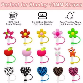 5 шт. соломенный чехол для стакана, пылезащитный соломенный топпер, дизайн леденца, силиконовые наконечники для соломинок, крышки, милый защитный чехол для соломинки, украшение из соломы, сувениры для вечеринки B