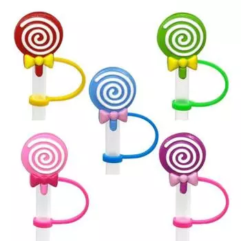 5 шт. соломенный чехол для стакана, пылезащитный соломенный топпер, дизайн леденца, силиконовые наконечники для соломинок, крышки, милый защитный чехол для соломинки, украшение из соломы, сувениры для вечеринки B