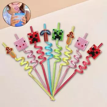 Yousheng 5 шт., соломинки для питья, пищевой класс, без BPA, гладкие края, пиксель, тематические, новинка, соломинки для сока, украшение для вечеринки 5pcs