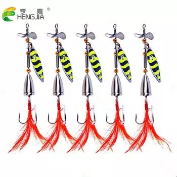 5 шт., спиннербейт, рыболовная приманка, вращающийся спиннер, приманка с блестками, металлическая с тройными крючками, искусственная приманка для окуня