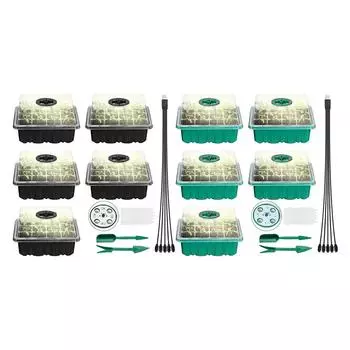 5 шт., стартовые лотки для семян с 12 отверстиями и коробкой для рассады садовых растений с освещением 5Pcs/set зелёный