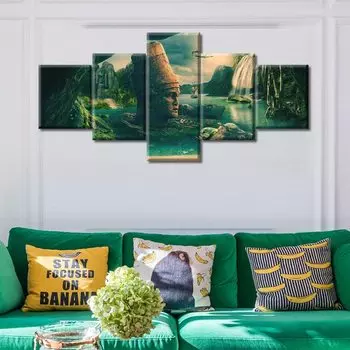 5 шт., статуя Будды Атлантиды Цивилизации в природном пейзаже, картины, плакат, HD печать, домашний декор, 5 панелей, современный холст 20x35 20x45 20x55cm