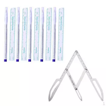 5 шт. стерилизованный маркер для татуировки кожи, маркер для пирсинга, ручка с линейкой + дизайн для бровей из нержавеющей стали