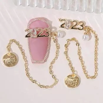 5 шт. стильные блестящие сверкающие украшения для ногтей с цифрами 2023 года, подвески-бантики в виде кролика для салона красоты F