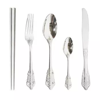 5 шт. столовая посуда в дворцовом стиле, кухонные портативные столовые приборы из нержавеющей стали, набор столовых приборов, ложка, вилка, ножи, палочки для еды, столовое серебро серебряный