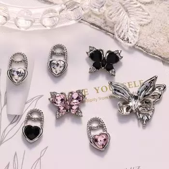 5 шт. Стразы для ногтей из цинкового сплава в форме сердца с блестками, 3D-стразы для ногтей из цинкового сплава в форме бабочки для женщин black butterfly