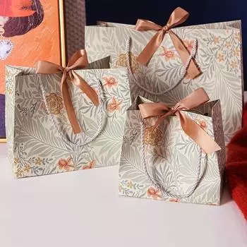 5 шт. сумка для хранения ювелирных изделий с лентой, подарочный пакет с цветком лилии, многофункциональный упаковочный пакет с лентой-бантом, бумажная сумочка SML S