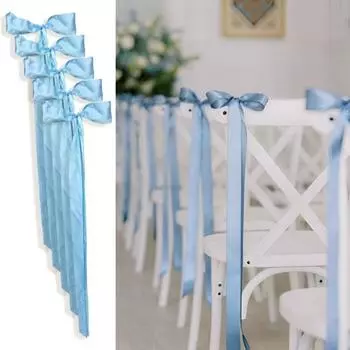 5 шт. Свадебные банты для украшения прохода, атласные ленты, банты для церемонии на спинке церковной скамьи, ленты для свадебного фона, декор прохода синий