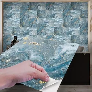 5 шт. светло-голубые текстурированные наклейки на мраморную плитку, самоклеящиеся кухонные маслостойкие наклейки на стену, наклейки для ремонта шкафа, водонепроницаемые 15*15CM*5PCS