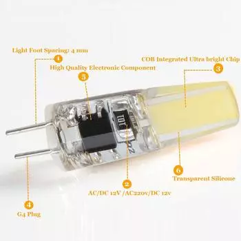 5 шт. светодиодных лампочек G4 G9 COB с регулируемой яркостью 12 В 220 В 3 Вт 6 Вт, заменяющих 40 Вт галогенную лампу накаливания для люстры, декоративное освещение Cold White 6000K