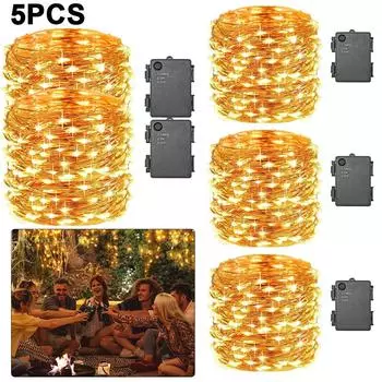 5 шт. светодиодных занавесок с медным проводом IP65 водонепроницаемый для праздничной вечеринки (Теплый свет