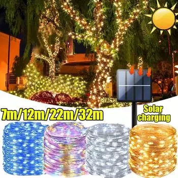 5 шт. светодиодный солнечный светильник для сада, волшебная гирлянда, светодиодная мерцающая водонепроницаемая лампа для рождественской вечеринки на елке у патио 12M-100LED-Warm color-1PC