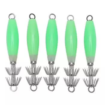 5 шт. светящиеся крючки в виде осьминога, светящиеся в темноте, рыболовные приманки, зеленые приманки для морской рыбалки