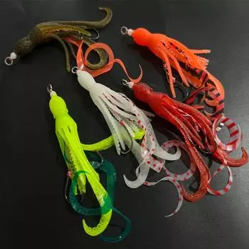 5 шт. светящихся в темноте мягких приманок в виде осьминога с крючками BBK Iron Plate - цветные силиконовые приманки для ловли кальмаров для ночной рыбалки 5pcs разноцветный