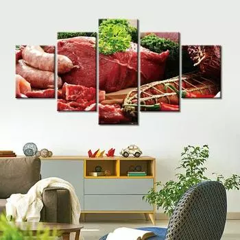 5 шт., сырое красное мясо, еда, кухня, 5 шт., картины, HD печать, без рамки, декор для комнаты, абстрактный холст, настенный домашний декор, 5 панелей 20x35 20x45 20x55cm