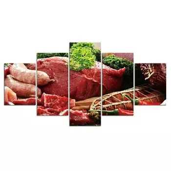 5 шт., сырое красное мясо, стейк, колбаса, Декор, настенный художественный постер, домашний декор, без рамки, современные абстрактные 5 шт., картины, картины на холсте 20x35 20x45 20x55cm