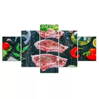 5 шт., сырое мясо, стейк, ужин, еда, фотографии, холст, настенный постер, 5 панелей, декор для комнаты, современные абстрактные картины, HD печать, домашний декор 20x35 20x45 20x55cm