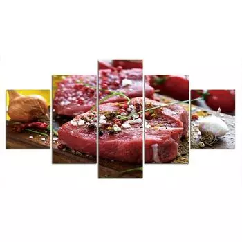 5 шт., сырое мясо, ужин, стейк, красный декор, картины, настенное искусство, 5 панелей, декор комнаты, современные фотографии, холст, плакат, HD печать, без рамки 20x35 20x45 20x55cm