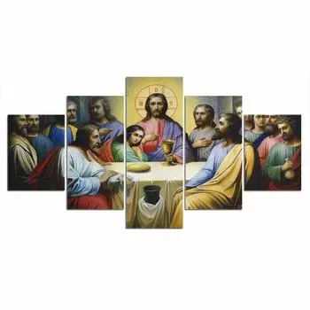 5 шт. Тайная Вечеря Иисус Бог Декор Холст Картина Настенные Художественные Фотографии Картины Плакат Домашний Декор Современный 5 шт. HD Печать 20x35 20x45 20x55cm